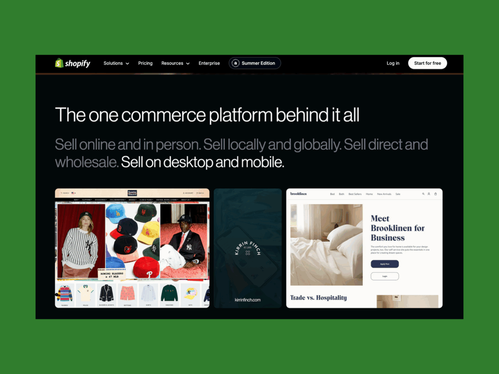 A screenshot mockup of Shopify’s homepage hero section.