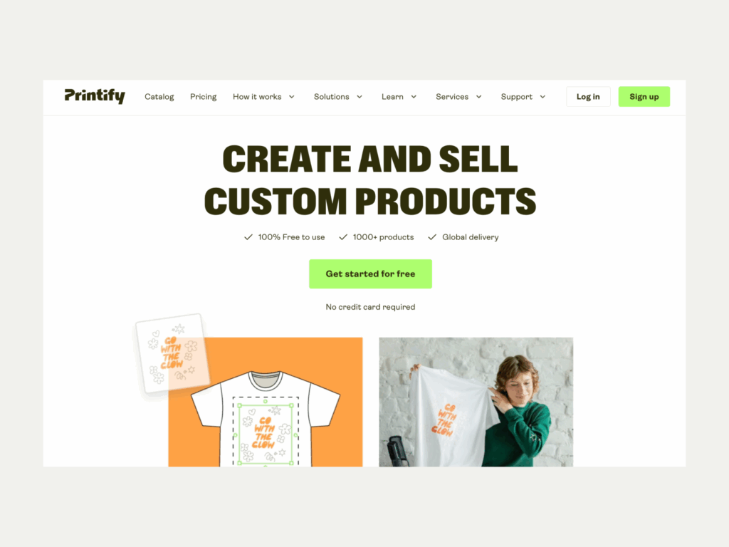 A screenshot of the Printify landing page.
