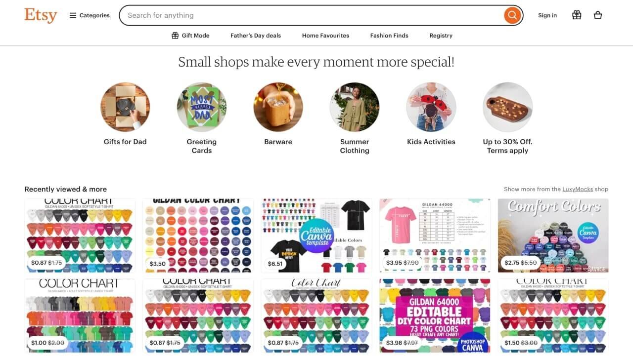 Screenshot of the Etsy homepage.