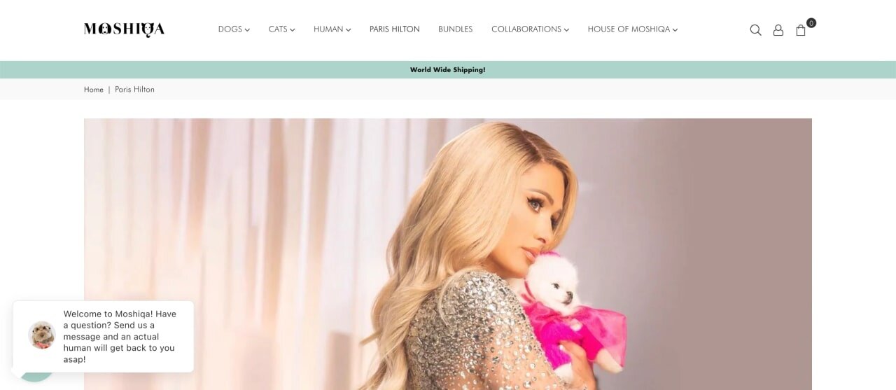 The homepage of the Moshiqa Shopify store
