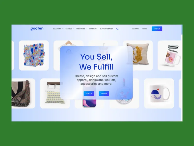 Screenshot mockup with Gooten’s homepage.