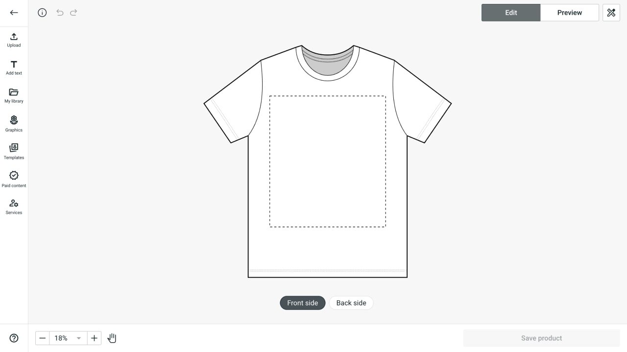 A screenshot of the Printify Product Creator for t-shirt design.
