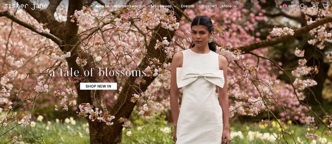 The homepage of the Sister Jane Shopify store