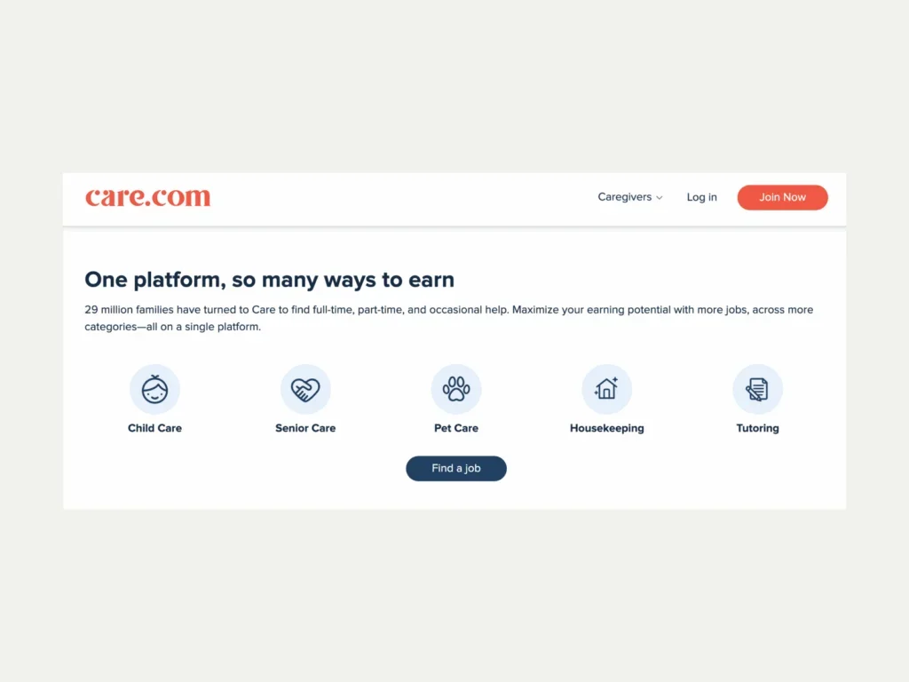 A screenshot of the Care landing page.