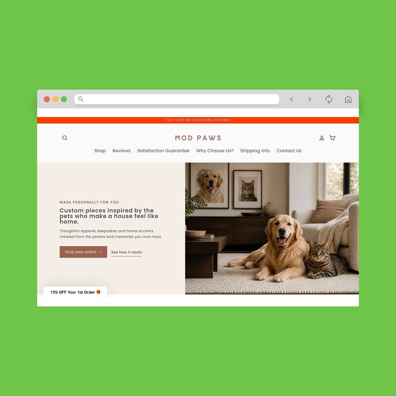 Mod Paws storefront screenshot mockup.