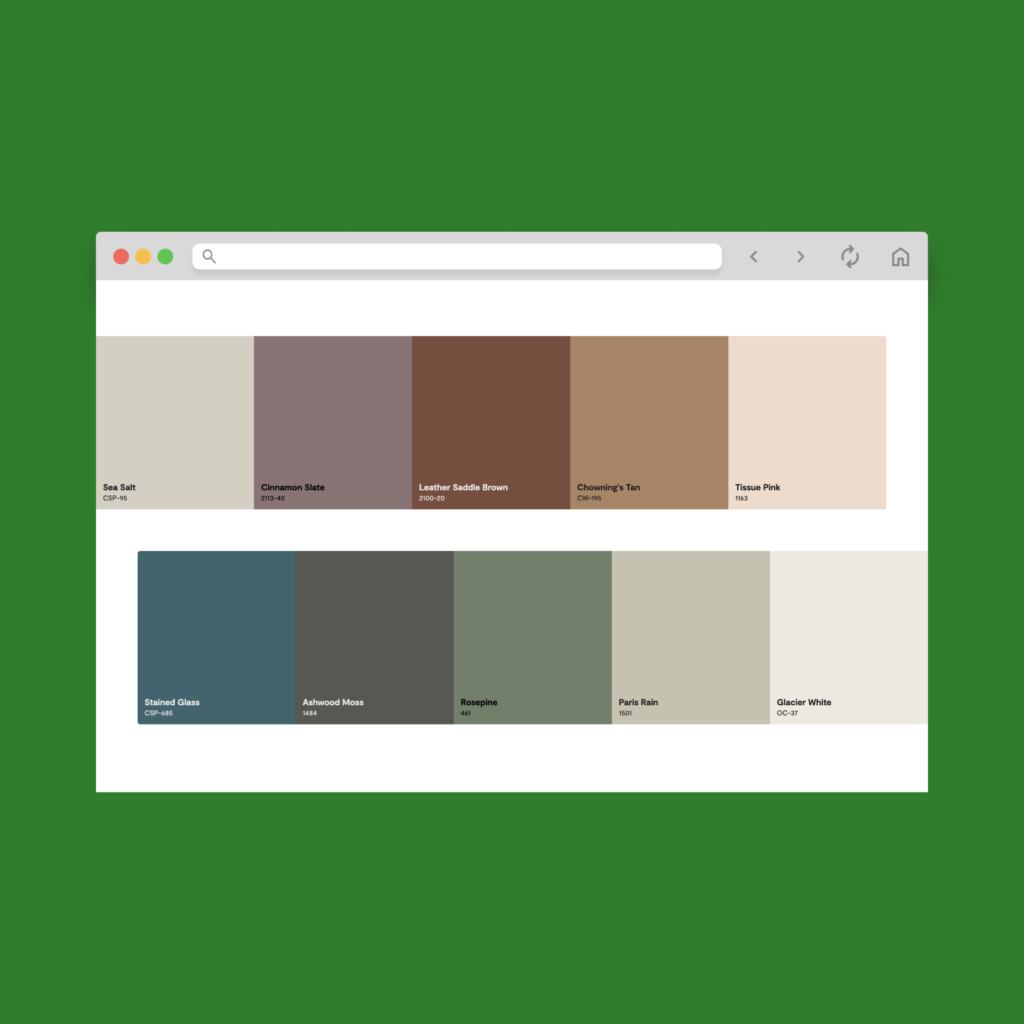 A screenshot of the Benjamin Moore color palette 2025.