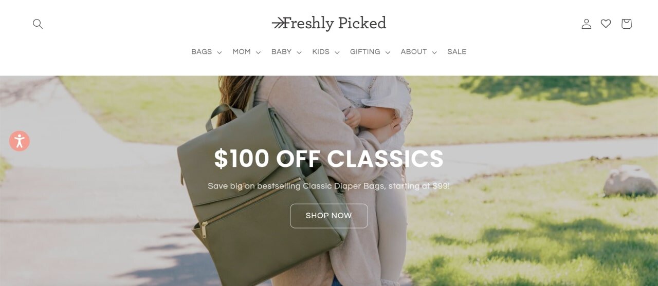 The homepage of the Freshly Picked Shopify store