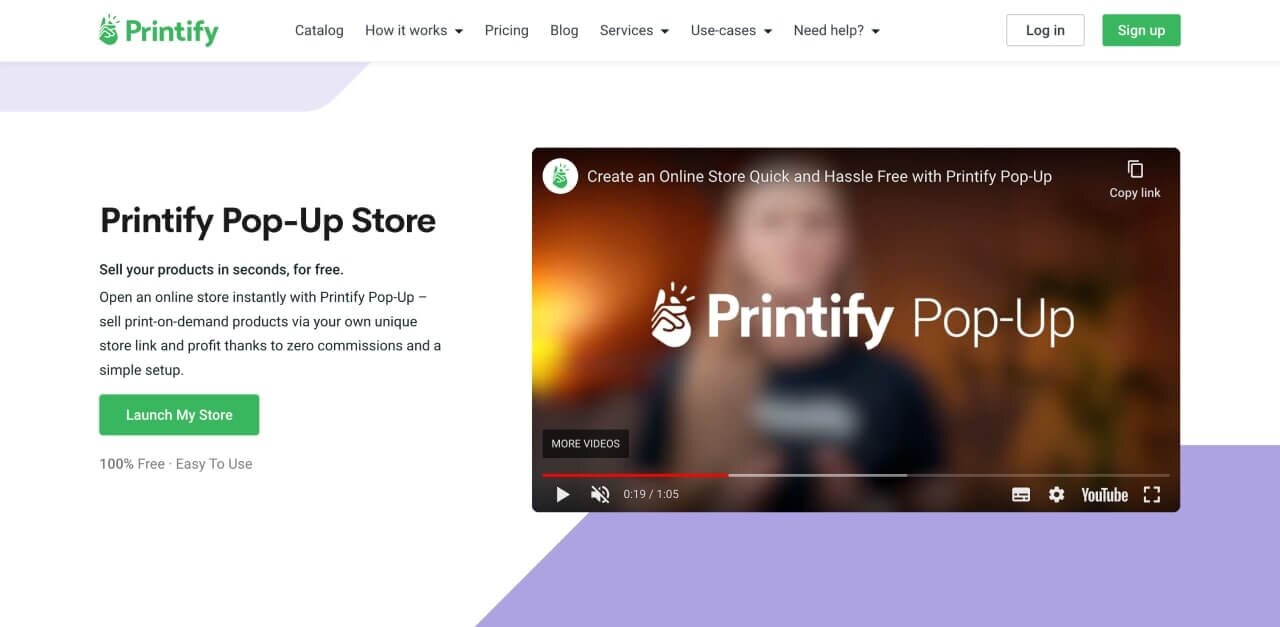 Printify Pop Up Store landing page hero section screenshot.