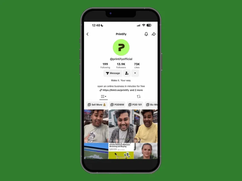 A screenshot mockup of Printify’s account on TikTok.