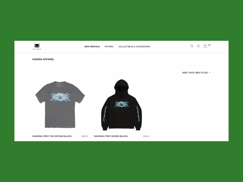 Vanoss online store screenshot mockup.