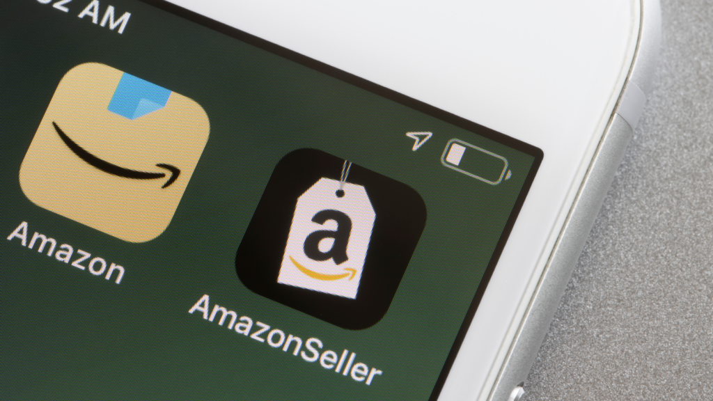Amazon Seller app displayed on an iPhone screen, showcasing the interface for managing sales and inventory.