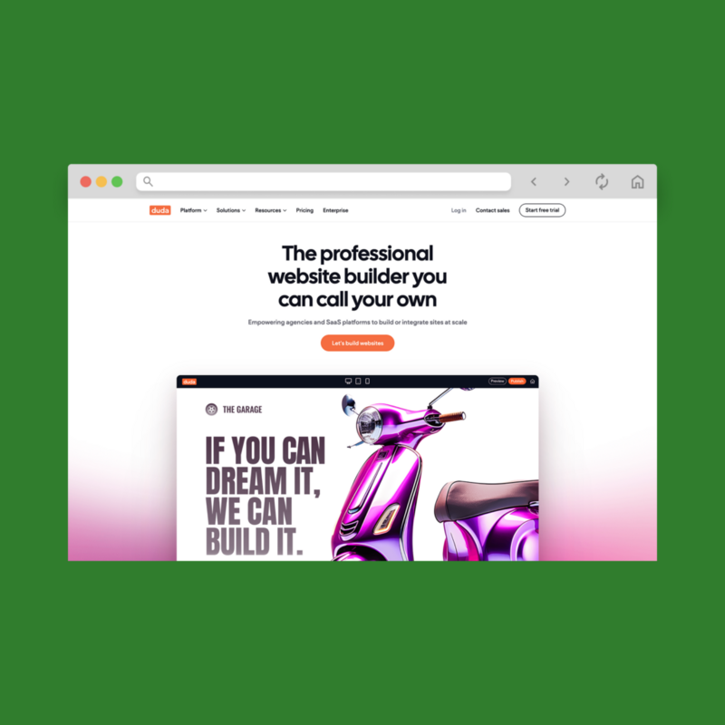 A screenshot mockup of Duda’s homepage hero section.