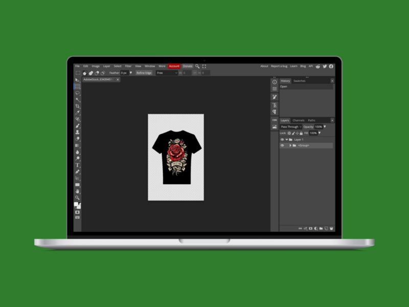 A screenshot mockup with Photopea, as an example of t-shirt design software.