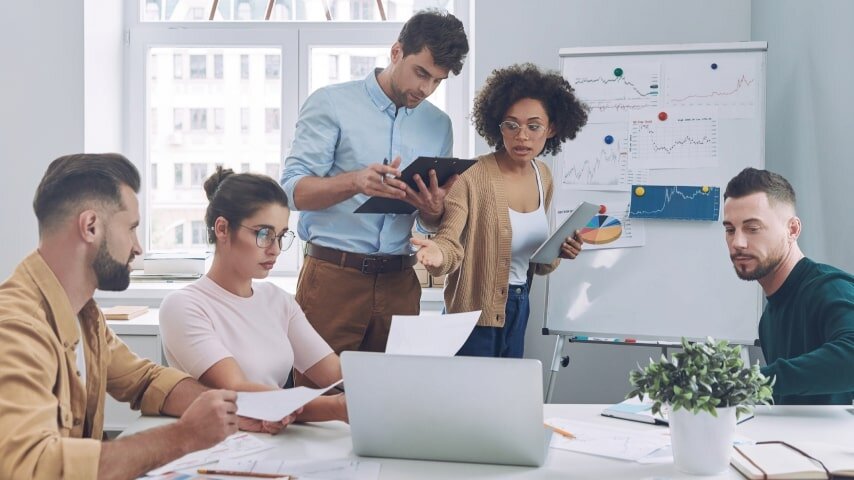 A marketing team working on their online store promotion strategy.

