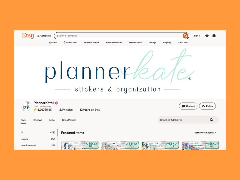 PlannerKate1’s Etsy shop screenshot mockup.