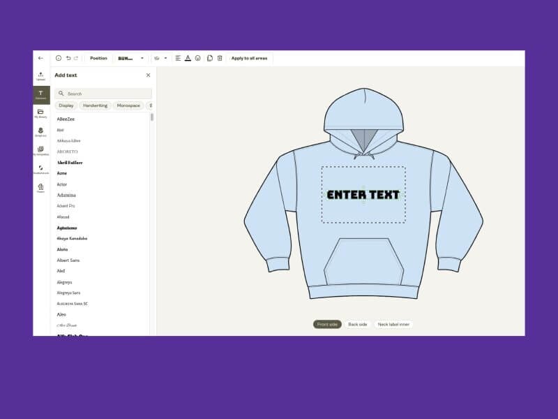 Text editor in Printify's Product Creator.