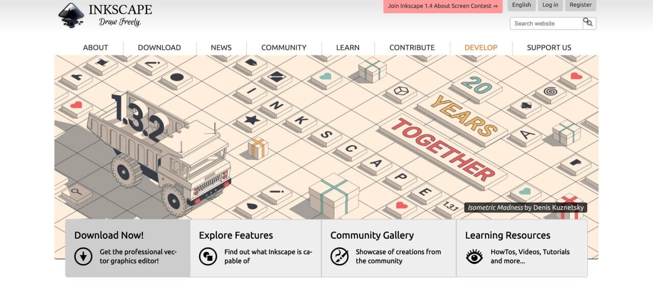 A screenshot of the hero section from the InkScape homepage.
