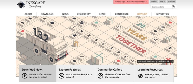 A screenshot of the hero section from the InkScape homepage.