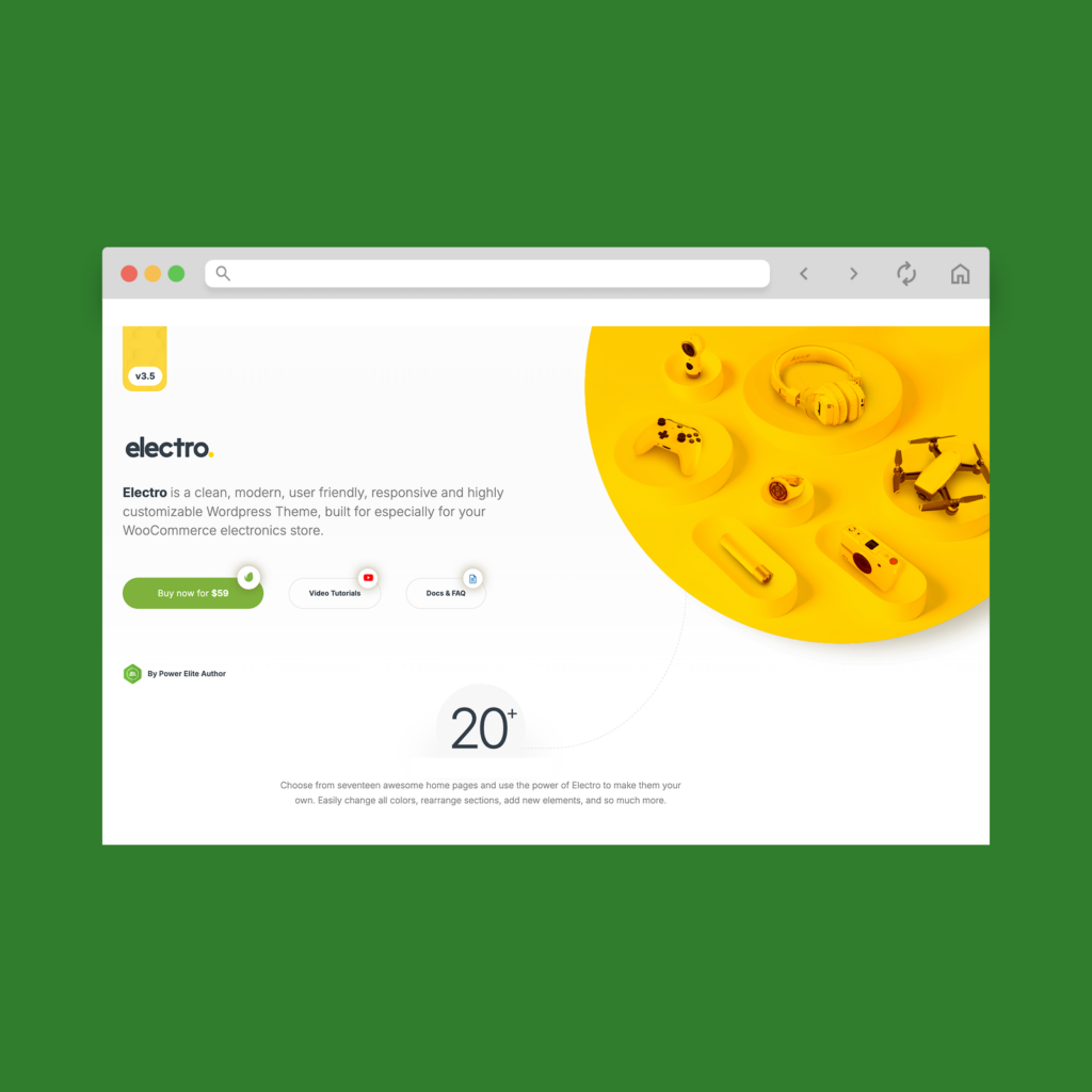 A screenshot mockup of the best WooCommerce theme example (paid): Electro