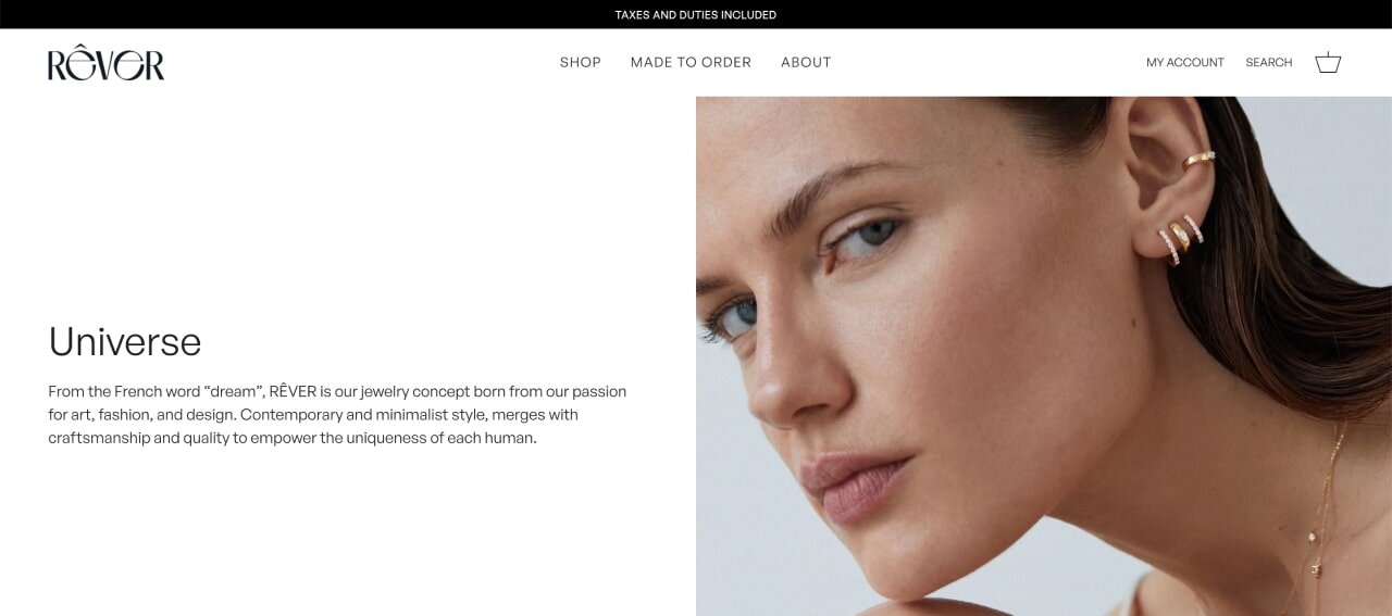The homepage of the RÊVER Shopify store