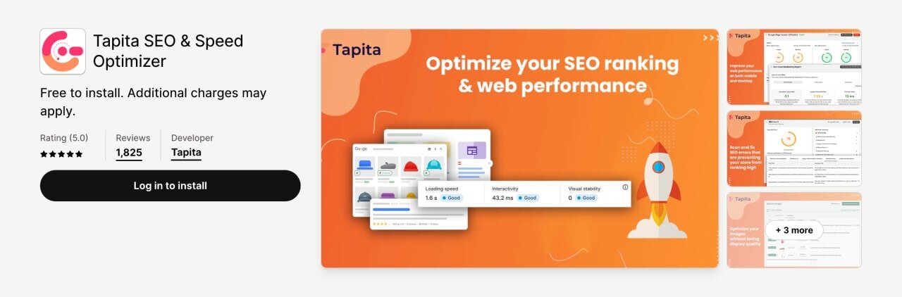Tapita SEO and Speed Optimizer Shopify SEO app screenshot from the Shopify app store.
