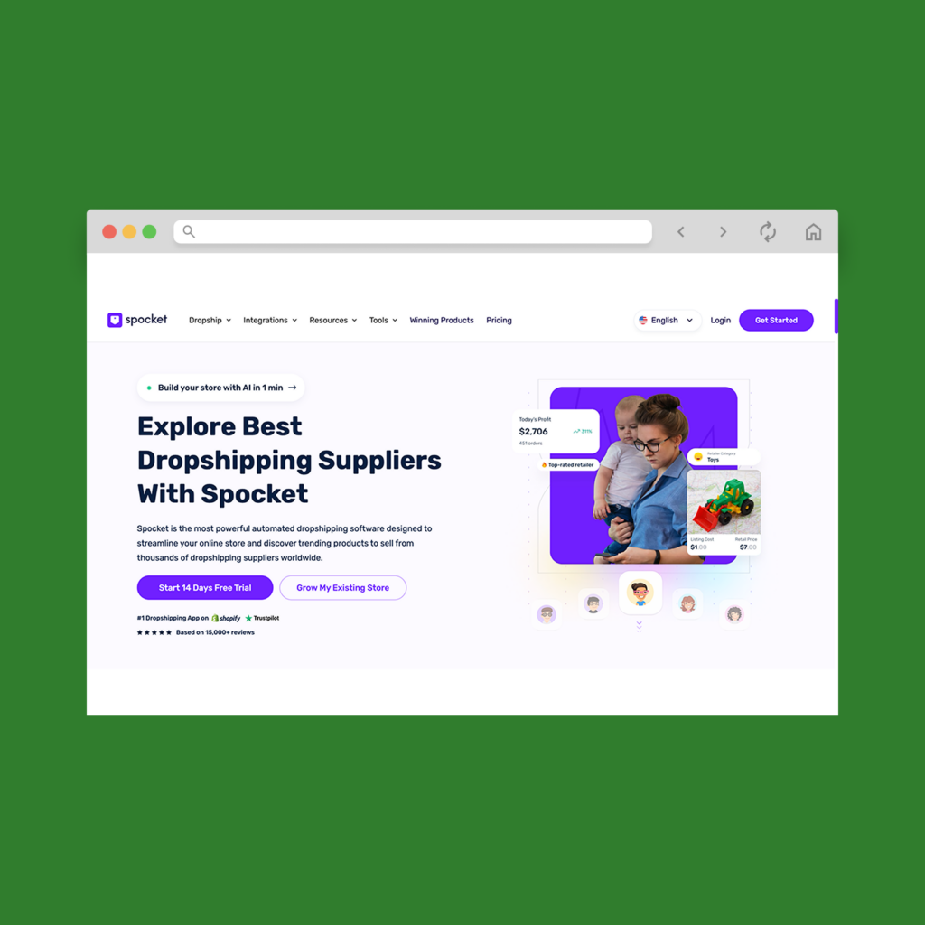 Sprocket homepage hero section screenshot mockup.