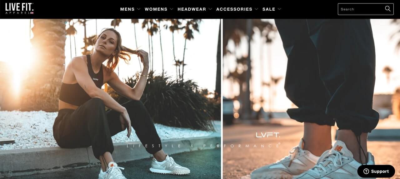 The homepage of the Live Fit. Apparel Shopify store