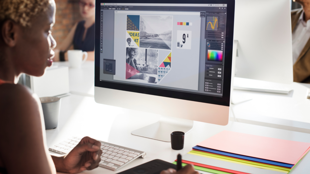 A graphic designer working on a design project for greeting cards.
