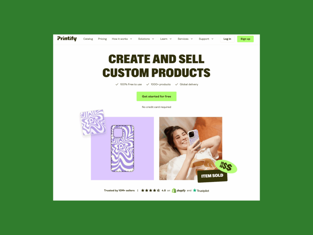 A screenshot of the Printify landing page.