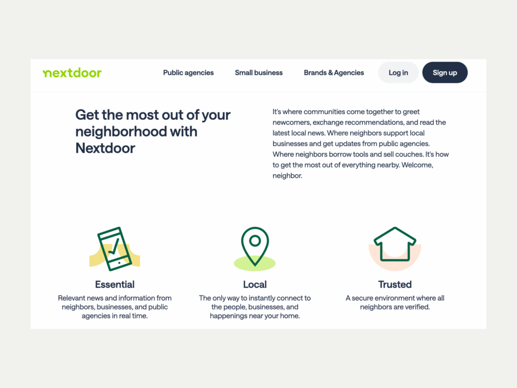 A screenshot of the Nextdoor landing page.