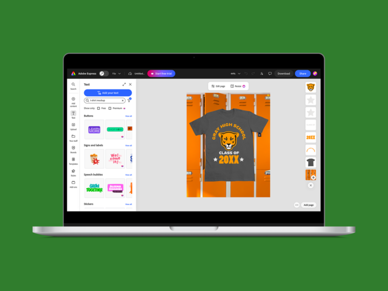 A screenshot mockup with Adobe Express, as an example of t-shirt design software.