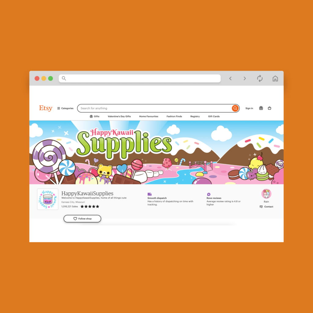 HappyKawaiiSupplies Etsy shop hero section screenshot.
