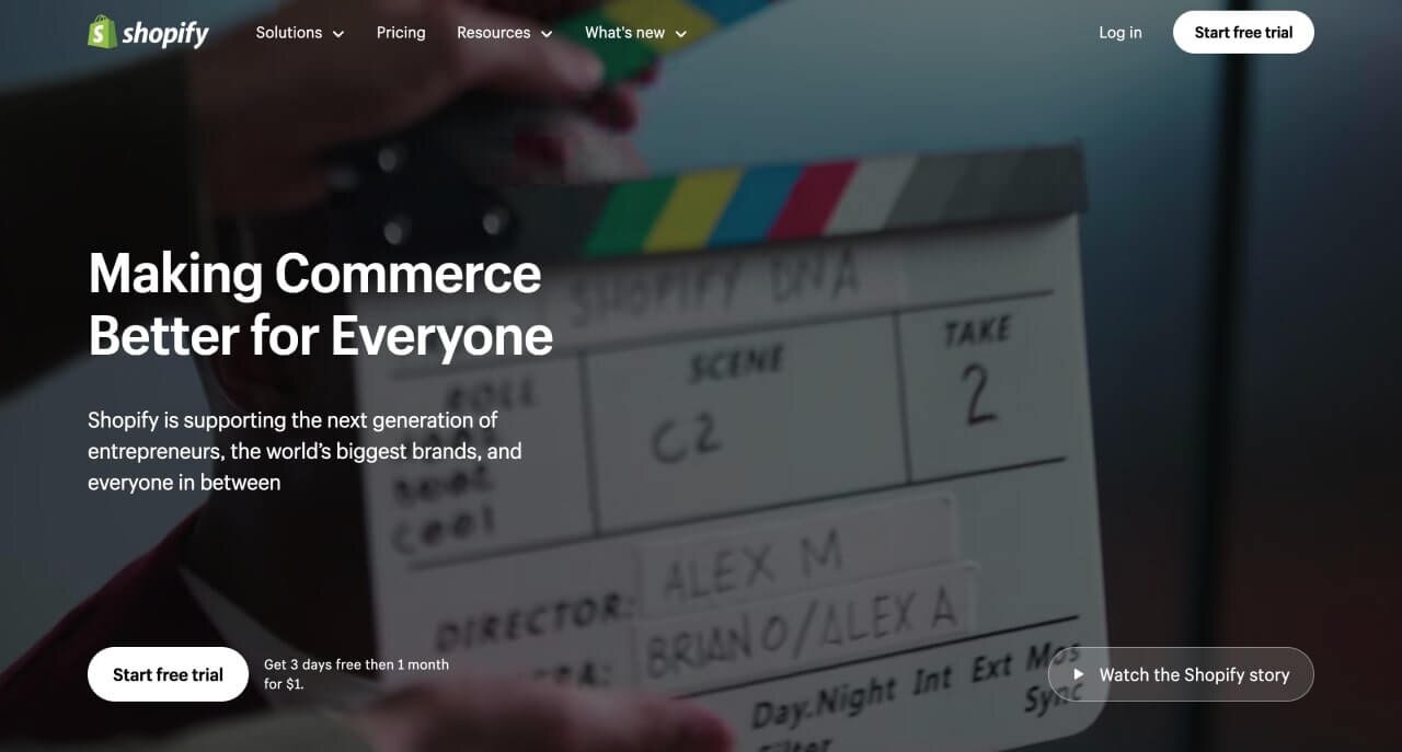 Screenshot of the Shopify homepage hero section.
