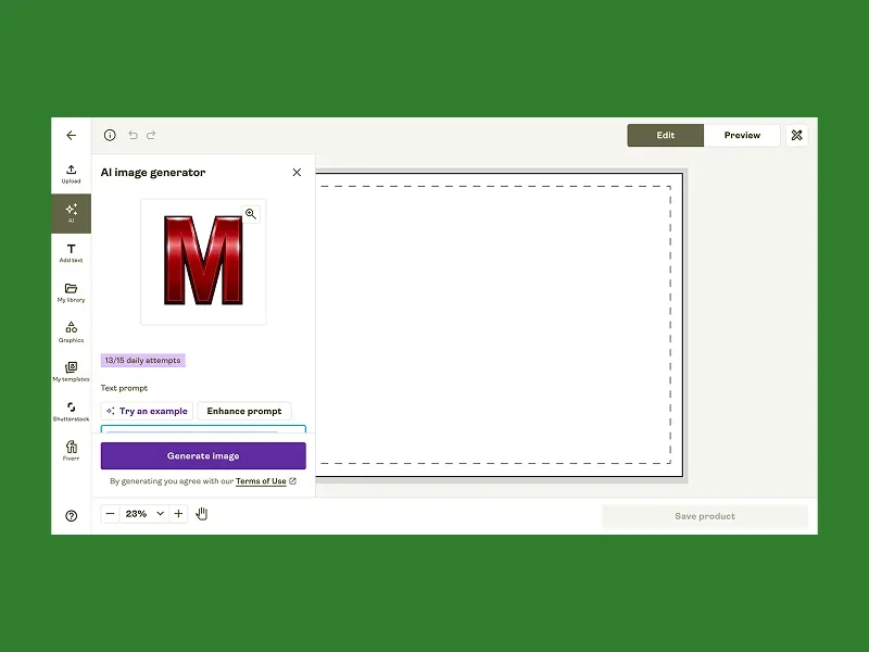 Screenshot of an AI image generator interface on a green background.