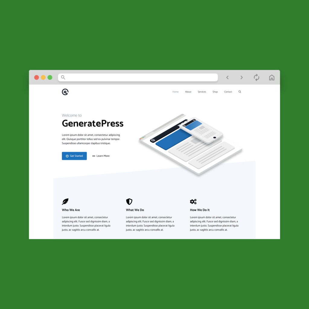 A screenshot mockup of the best free WooCommerce theme example: GeneratePress