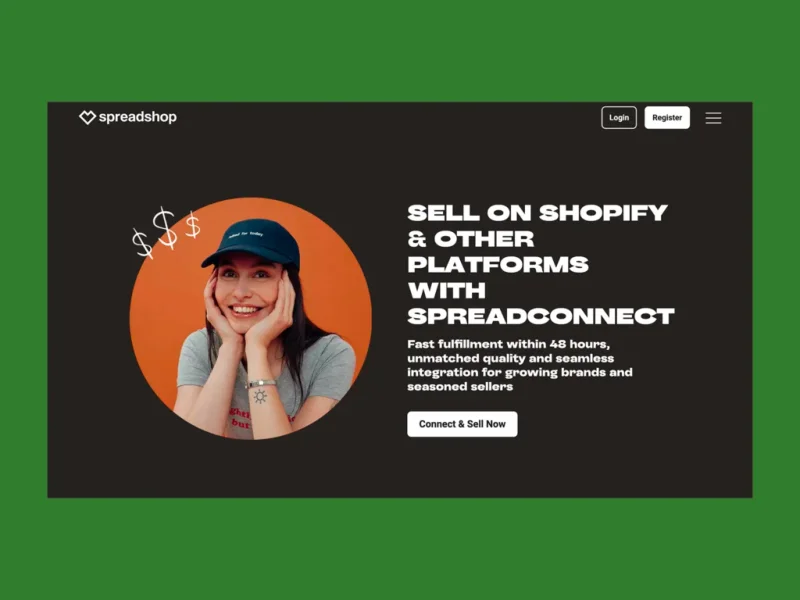 Screenshot mockup with Spreadshop’s homepage.