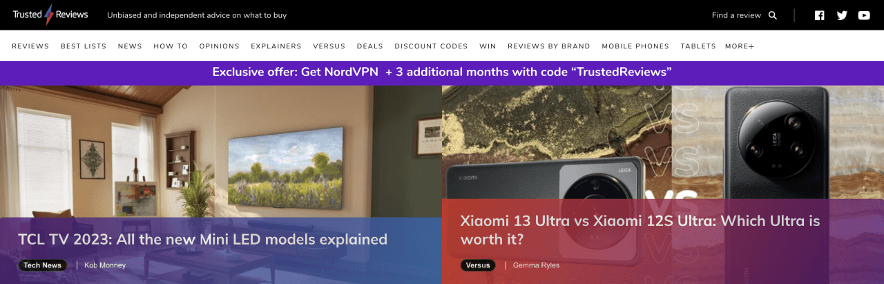 A screenshot of the Trusted Reviews homepage header.