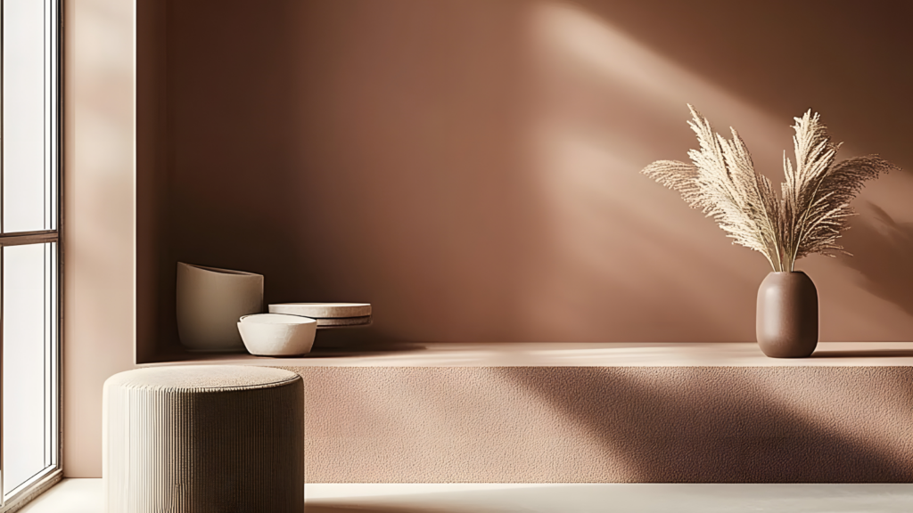 An AI visualization of an interior in Graham & Brown’s Color of the Year 2025: Elderton.