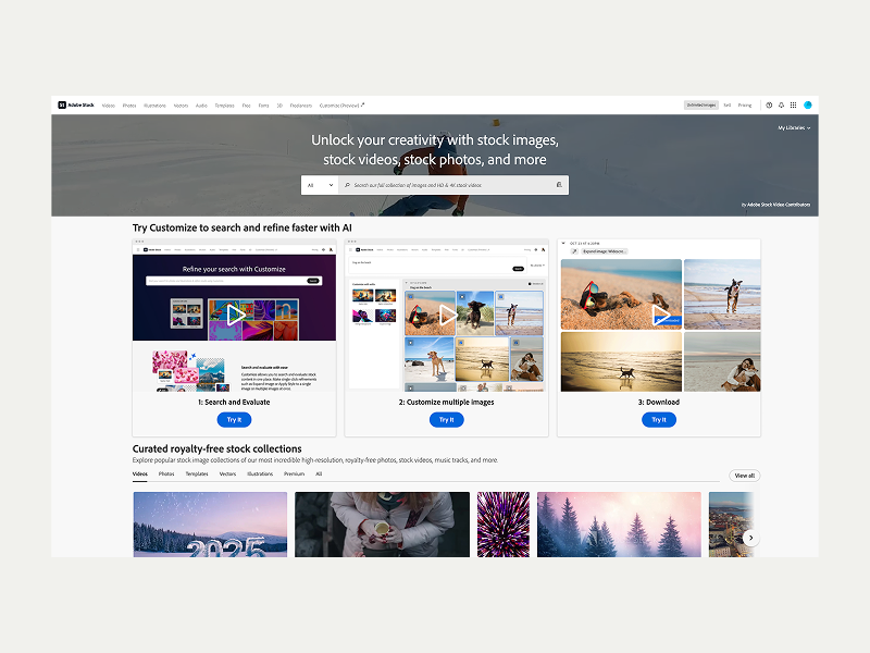 A screenshot of the Adobe Stock landing page.