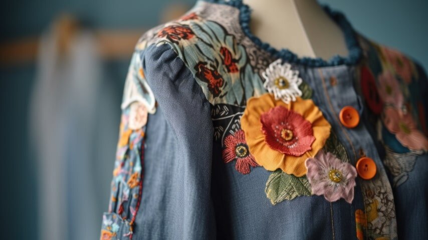 A dress with applique elements.