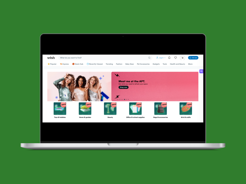 A laptop with a Wish landing page on.