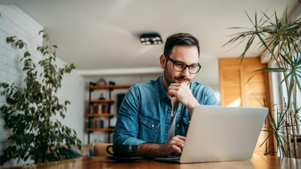 A man reading about trademarks.