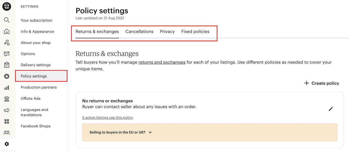 A screenshot of Etsy's 