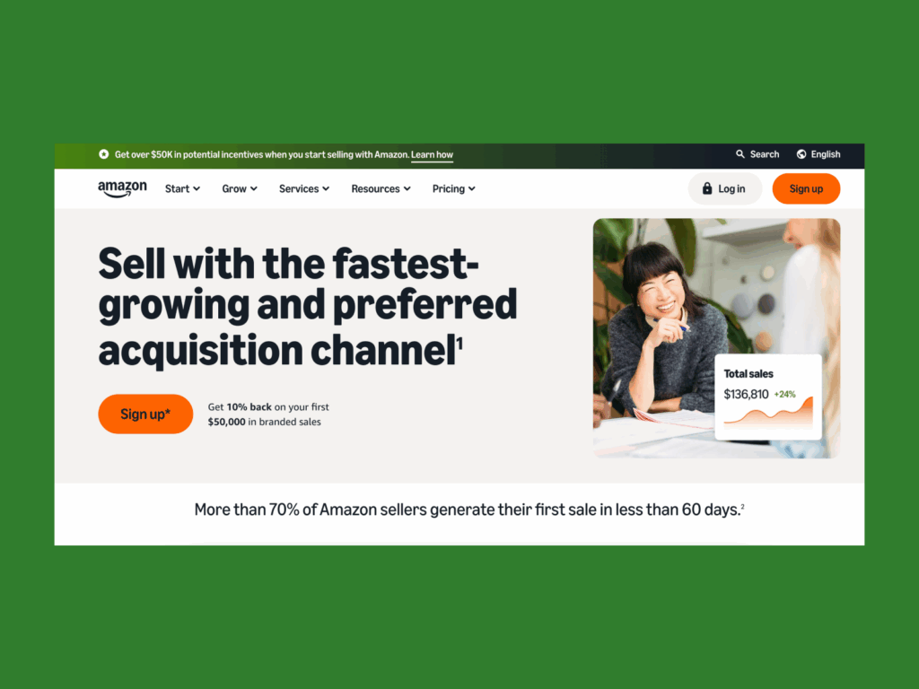 A screenshot of the Amazon landing page.