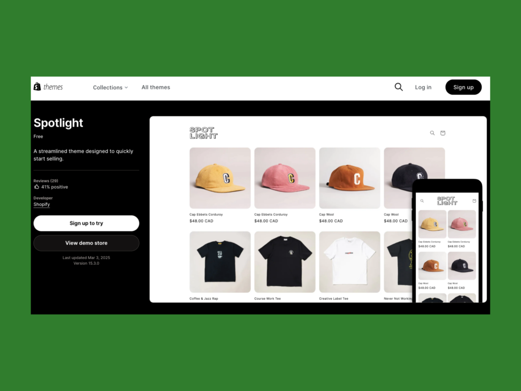 A screenshot of the Spotlight theme landing page.