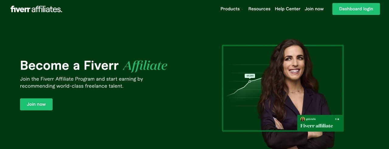 Fiver Affiliates page hero section screenshot.