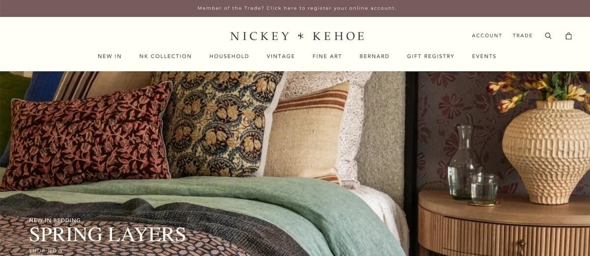 The homepage of the Nickey Kehoe Shopify store
