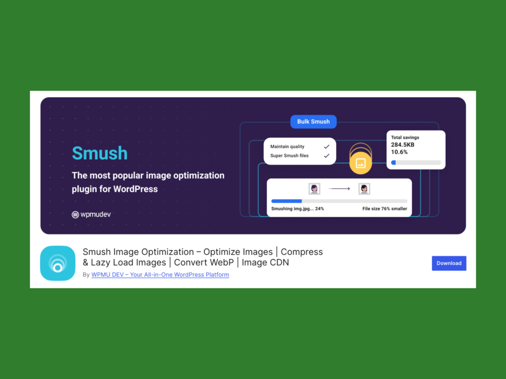 A screenshot showing Smush.