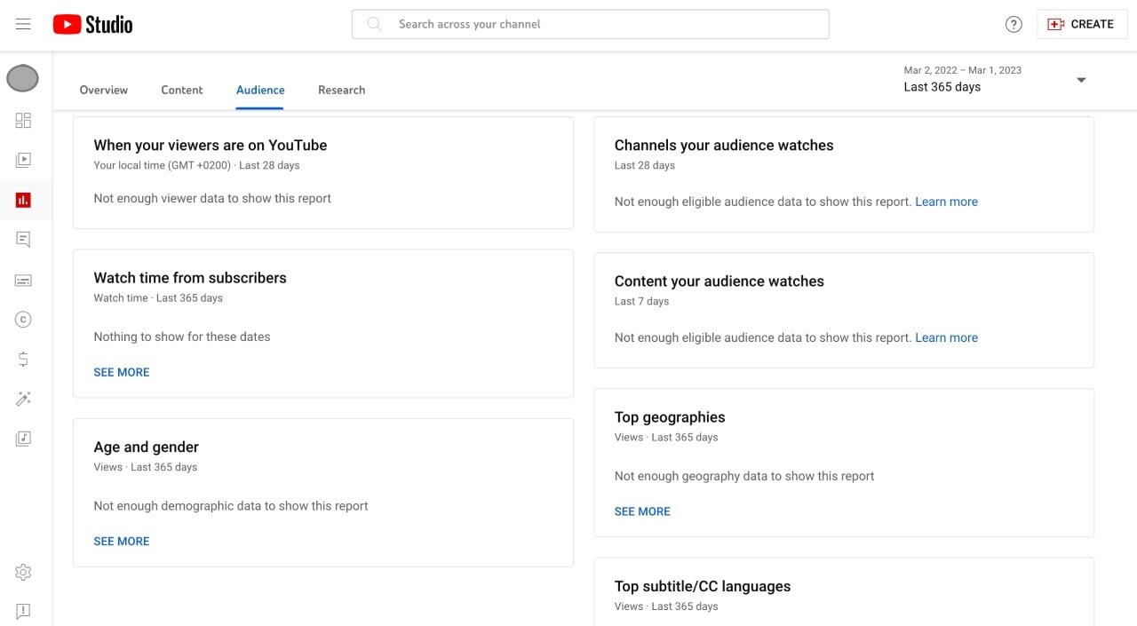 The Youtube Studio interface.