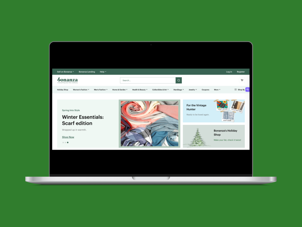 A laptop with a Bonanza landing page on it.